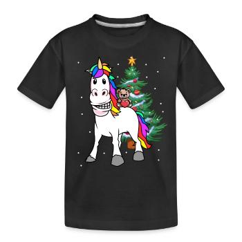 Christmas Child Kids Gifts Unicorn Teddy - Kids' Premium Organic T-Shirt - black - Front