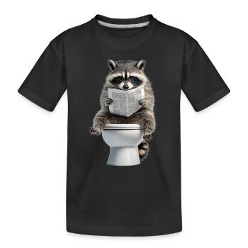 Lustiger Waschbär auf Klo mit Zeitung Zoo Haustier - Kinder Premium Bio T-Shirt - Schwarz - Vorne