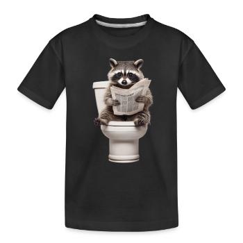 Lustiger Waschbär auf Klo mit Zeitung Zoo Haustier - Kinder Premium Bio T-Shirt - Schwarz - Vorne