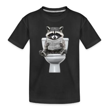 Lustiger Waschbär auf Klo mit Zeitung Zoo Haustier - Kinder Premium Bio T-Shirt - Schwarz - Vorne