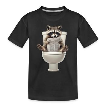 Lustiger Waschbär auf Klo mit Zeitung Zoo Haustier - Kinder Premium Bio T-Shirt - Schwarz - Vorne