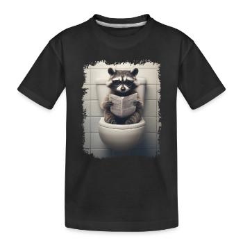 Lustiger Waschbär auf Klo mit Zeitung Zoo Haustier - Kinder Premium Bio T-Shirt - Schwarz - Vorne