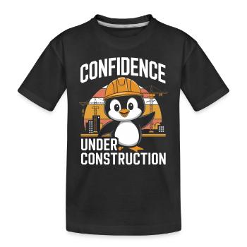 Confidence Under Construction Pinguin Baustelle - Kinder Premium Bio T-Shirt - Schwarz - Vorne