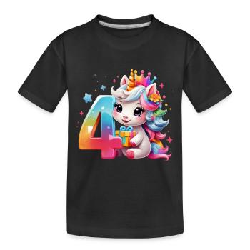 NUMMER 4 JAHRE EINHORN 4. GEBURTSTAG - Kinder Premium Bio T-Shirt - Schwarz - Vorne