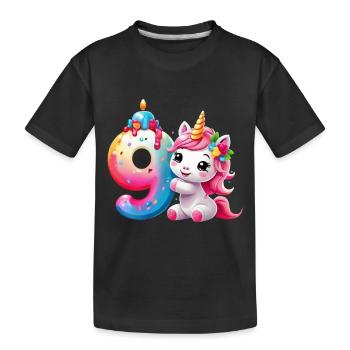 NUMMER 9 JAHRE EINHORN 9. GEBURTSTAG - Kinder Premium Bio T-Shirt - Schwarz - Vorne