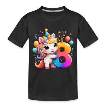 NUMMER 8 JAHRE EINHORN 8. GEBURTSTAG - Kinder Premium Bio T-Shirt - Schwarz - Vorne