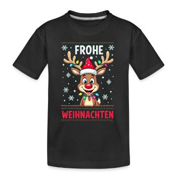Lustiges Weihnachtsrentier – Frohes Fest - Kinder Premium Bio T-Shirt - Schwarz - Vorne