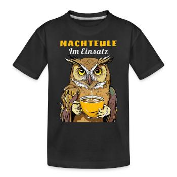NIGHT OWL IN ACTION - Kids' Premium Organic T-Shirt - black - Front