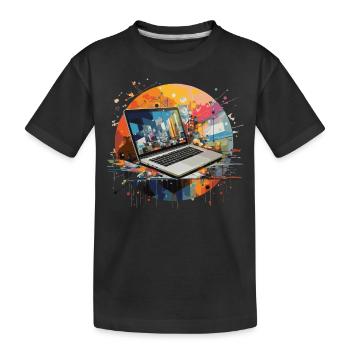 Laptop Rechner Computer - Kinder Premium Bio T-Shirt - Schwarz - Vorne