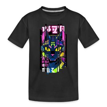 Cyborg Katze Neon Kanji - Kinder Premium Bio T-Shirt - Schwarz - Vorne