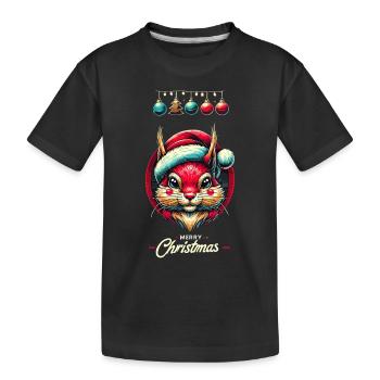 Fröhliche Weihnachten Eichhörnchen Motiv - Kinder Premium Bio T-Shirt - Schwarz - Vorne