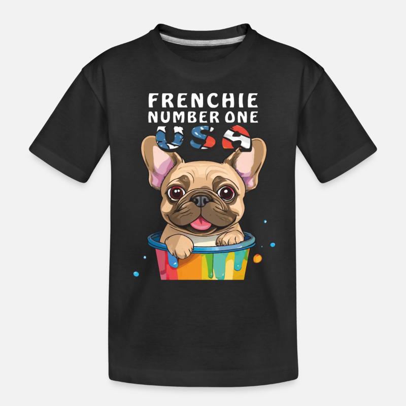 FRENCHIE NUMBER ONE USA - Kinder Premium Bio T-Shirt - Schwarz