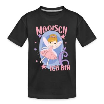 6 Jahre Mädchen 6. Geburtstag Fee Geburtstagsshirt - Kinder Premium Bio T-Shirt - Schwarz - Vorne