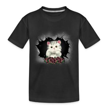 Cat Cats Kitten Roses Greetings Birthday - Kids' Premium Organic T-Shirt - black - Front