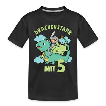 Ritter & Drache Geburtstagsmotiv 5 Jahre Jungen - Kinder Premium Bio T-Shirt - Schwarz - Vorne