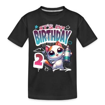 2nd Birthday Cat Graffiti - Kids' Premium Organic T-Shirt - black - Front