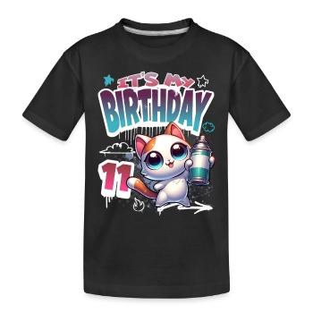 11th Birthday Cat Graffiti - Kids' Premium Organic T-Shirt - black - Front