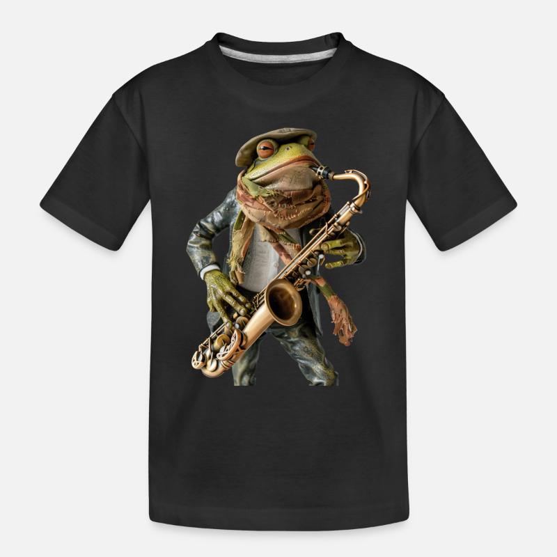 Frosch Saxophon - Kinder Premium Bio T-Shirt - Schwarz