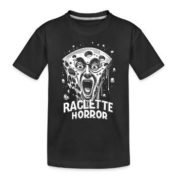 Raclette-Horror-T-Shirt: Gruseliger Käse-Schock - Kinder Premium Bio T-Shirt - Schwarz - Vorne