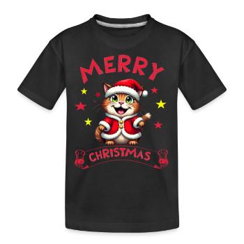 Merry Christmas Catmas kitty funny Santa cat - Kids' Premium Organic T-Shirt - black - Front