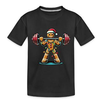 Funny Gingerbread Man Bodybuilder Christmassy - Kids' Premium Organic T-Shirt - black - Front