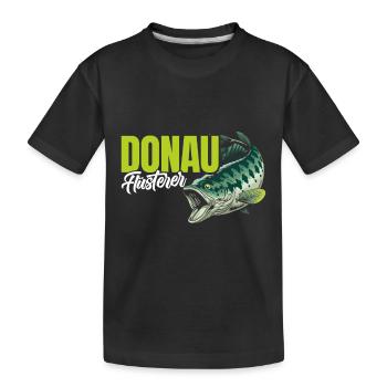 DONAU FLÜSTERER Angler Outfit Angeln Hobby - Kinder Premium Bio T-Shirt - Schwarz - Vorne