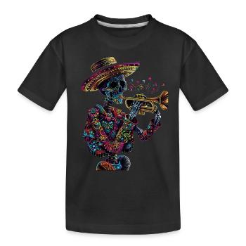Mexikanisches Trompet Skelett - Kinder Premium Bio T-Shirt - Schwarz - Vorne