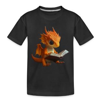 Niedlicher orangefarbener Drache Magischer Drachw - Kinder Premium Bio T-Shirt - Schwarz - Vorne