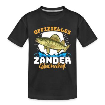 Zander Angeln OFFIZIELLES ZANDER GLÜCKSSHIRT - Kinder Premium Bio T-Shirt - Schwarz - Vorne