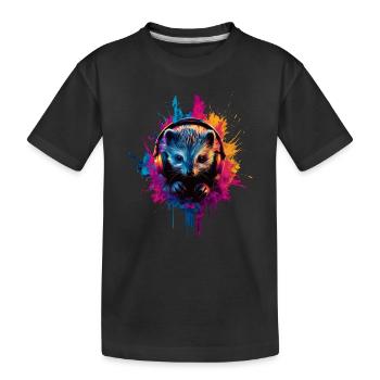 Künstlerisch Bunt Igel Kopfhörer Waldtiere - Kinder Premium Bio T-Shirt - Schwarz - Vorne