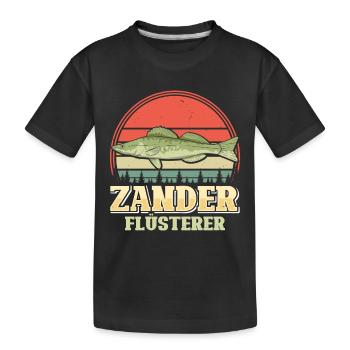 ZANDER FLÜSTERER Angler Outfit Angeln Hobby - Kinder Premium Bio T-Shirt - Schwarz - Vorne