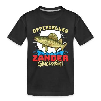Zander Angeln OFFIZIELLES ZANDER GLÜCKSSHIRT - Kinder Premium Bio T-Shirt - Schwarz - Vorne