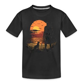 Promenade nocturne sur la plage avec chien et - T-shirt bio Premium Enfant - noir - Devant