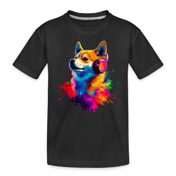 Bunt Künstlerisch Shiba Inu Kopfhörer Hunde - Kinder Premium Bio T-Shirt - Schwarz - Vorne