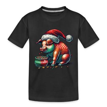 Christmas gluttony with Christmas pig - Kids' Premium Organic T-Shirt - black - Front
