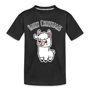 Hairy Christmas Christmas Alpaca with Blow Dryer Wave - Kids' Premium Organic T-Shirt - black - Front
