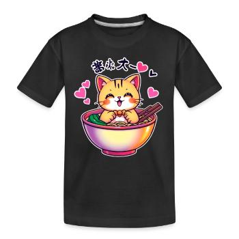 Cat in Ramen Bowl - Kawaii Cat - Kids' Premium Organic T-Shirt - black - Front