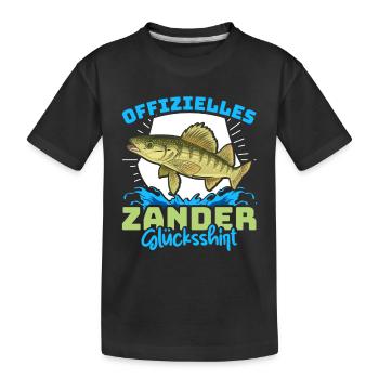 Zander Angeln OFFIZIELLES ZANDER GLÜCKSSHIRT - Kinder Premium Bio T-Shirt - Schwarz - Vorne