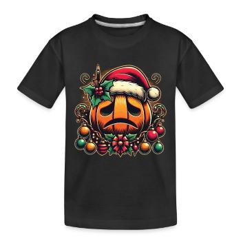 Trauriger Kürbis Mit Weihnachtsmütze - Kinder Premium Bio T-Shirt - Schwarz - Vorne