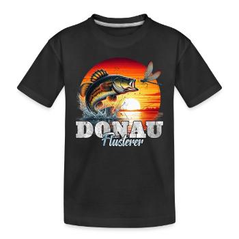 DONAU FLÜSTERER Angler Outfit Angeln Hobby - Kinder Premium Bio T-Shirt - Schwarz - Vorne