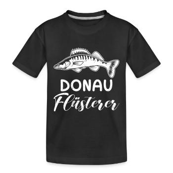 Angeln DONAU FLÜSTERER Zander Angler Outfit - Kinder Premium Bio T-Shirt - Schwarz - Vorne