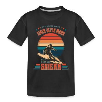 Alter Mann Skifahren Vintage Winter Sport - Kinder Premium Bio T-Shirt - Schwarz - Vorne