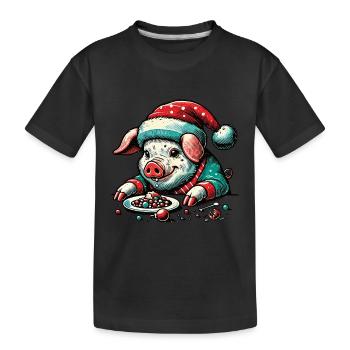Greedy Christmas Pig - Kids' Premium Organic T-Shirt - black - Front