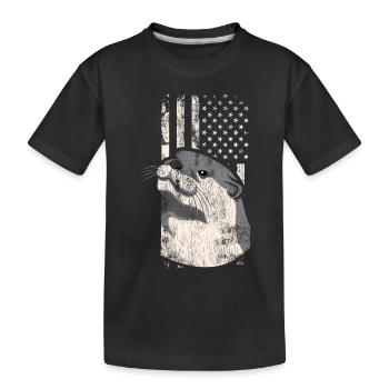 Otter American Flag - Kids' Premium Organic T-Shirt - black - Front
