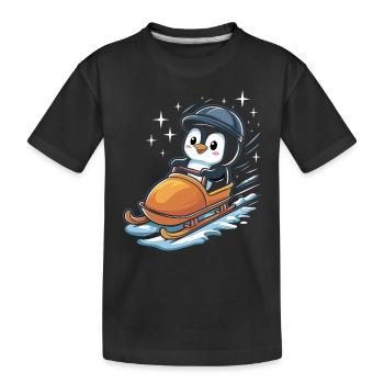 Cute Penguin Sledging Winter Fun - Kids' Premium Organic T-Shirt - black - Front