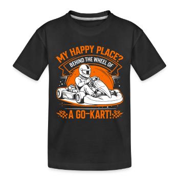 My happy place? Behind the wheel of a go-kart! - Kids' Premium Organic T-Shirt - black - Front