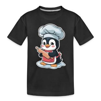 Mignon pingouin boulanger avec rouleau à pâtisserie - T-shirt bio Premium Enfant - noir - Devant