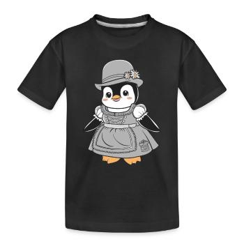 Cute Penguin in Dirndl Costume - Kids' Premium Organic T-Shirt - black - Front