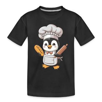 Mignon pingouin boulanger avec du pain et un rouleau à pâtisserie - T-shirt bio Premium Enfant - noir - Devant