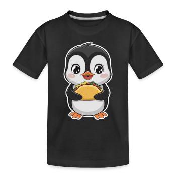Cute penguin with taco - Kids' Premium Organic T-Shirt - black - Front